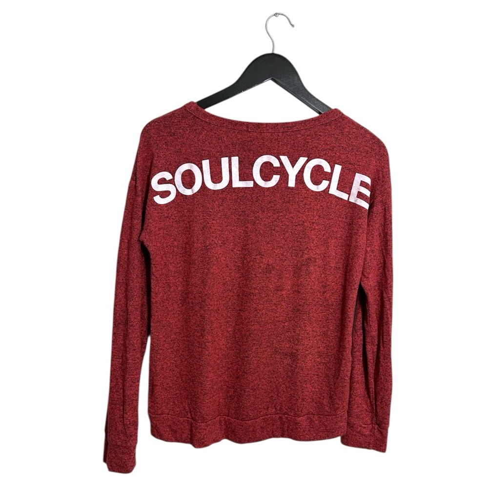 SoulCycle Heathered Hacci Long Sleeve Wide Neck Pullover Shirt Back Logo XS